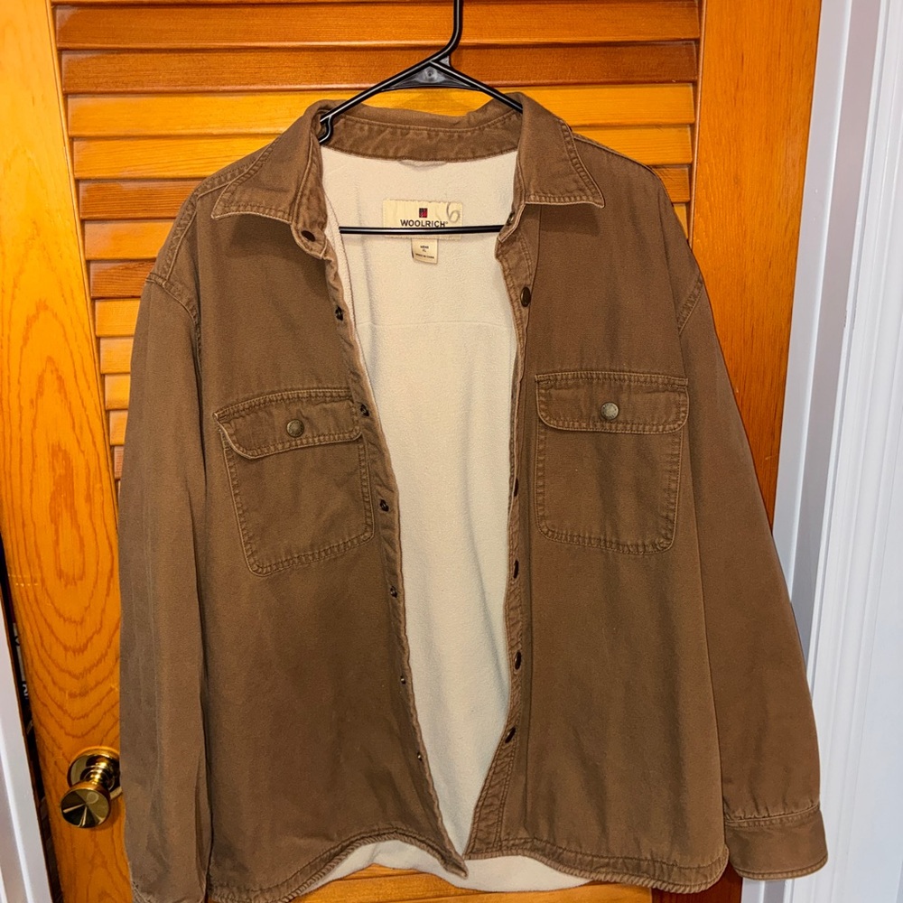 Woolrich Barn Jacket Chore Coat Tan Brown Sherpa Lined - mens size XL - Picture 3 of 10